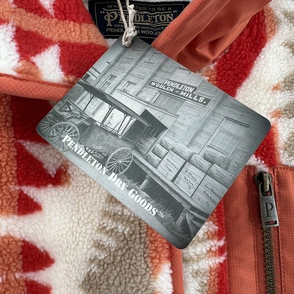 Pendleton Women's Pike Fleece Jacket L Snap Front Orange Mango Los Lunas Tribal - Picture 6 of 13